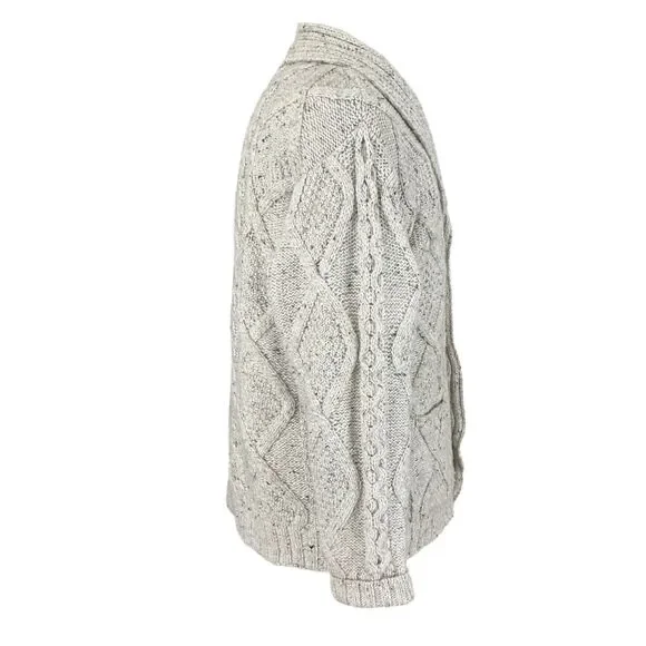 Aran Crafts Merino Shawl Collar Cardigan Sweater Mens L Speckled Stone Ireland